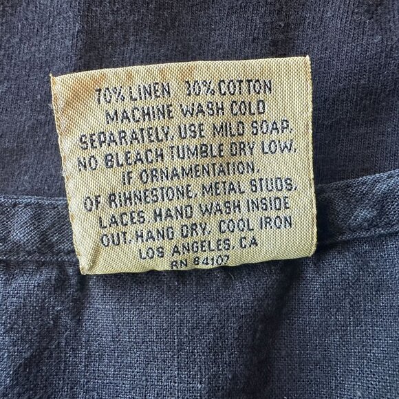 Vintage Blue Cactus Womens Large Dress Linen Blend Sleeveless Jumper Boho Black - Picture 12 of 12